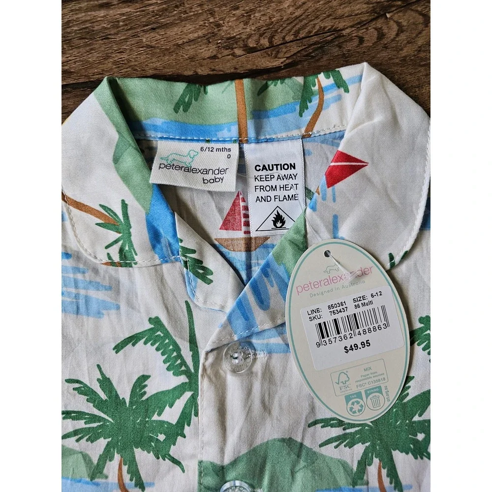 Peter Alexander Baby Tropical Palm Sailboat Shirt Multi 6-12 Months NWT - Picture 3 of 3